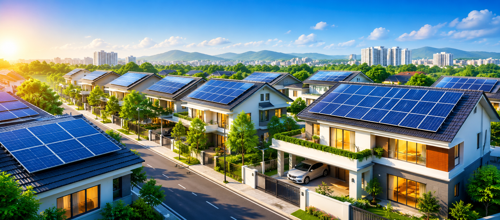 Rooftop solar panel installation for a home in Chennai